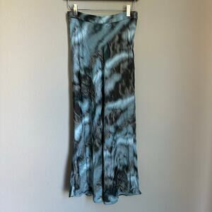 Massimo Dutti Blue Satin Maxi Skirt Multi Color Print Y2K Size Zip Whimsigoth